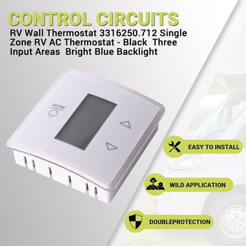 نسخة محدثة من ترموستات الجدار RV ، 3316250.712 منطقة ترموستات RV AC - أسود ، ثلاث مناطق إدخال ، الإضاءة الخلفية الزرقاء الفاتحة الذاتي in Saudi Arabia
