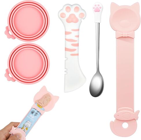 5 PCS Cat Food يغطي مجموعة الأغطية ، وعلب الأليف من السيليكون مع ملعقة طعام القطة متعددة الوظائف ، وتفتح ، وملعقة من ملعقة القطط ، وملعقة طعام رطبة من الفولاذ المقاوم للصدأ للقطط والكلاب in Kuwait