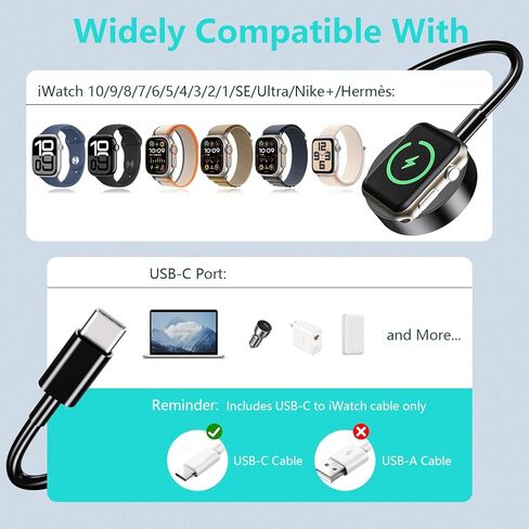 2 Pack for Apple Watch Charger, [MFi Certified] iWatch Charger Cable 3.3FT Magnetic Cord Compatible with iWatch Series 10/SE 2/SE/9/8/7/6/5/4/3/2/1-White in Kuwait