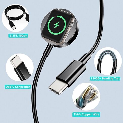 2 Pack for Apple Watch Charger, [MFi Certified] iWatch Charger Cable 3.3FT Magnetic Cord Compatible with iWatch Series 10/SE 2/SE/9/8/7/6/5/4/3/2/1-White in Kuwait