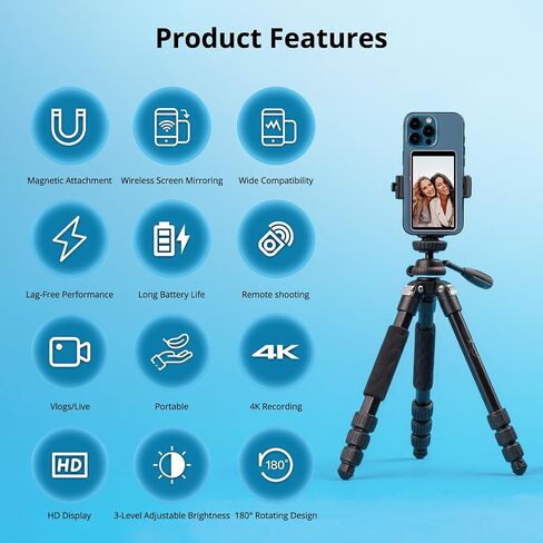 Selfie Monitor Screen iPhone,Magnetic Selfie Screen 4K 60fps Bluetooth Remote,Back Camera Monitor for Vlog Live Stream TikTok,Wireless Screen Mirroring with iPhone & Android(Pink) in Saudi Arabia