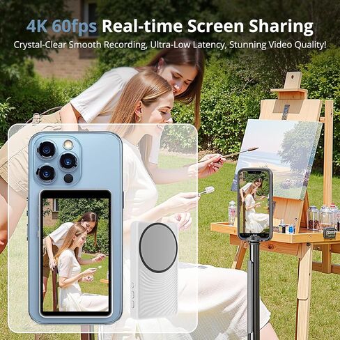 Selfie Monitor Screen iPhone,Magnetic Selfie Screen 4K 60fps Bluetooth Remote,Back Camera Monitor for Vlog Live Stream TikTok,Wireless Screen Mirroring with iPhone & Android(Pink) in Saudi Arabia