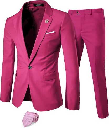 MrSure Men's Suit, 2 Piece Slim Fit Jacket and Pants with Tie, One Button Blazer Trouser for Weddings Proms in Kuwait