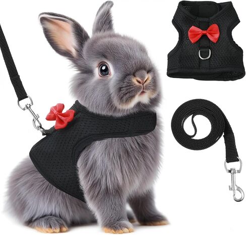 Bunny Harness and Leash Set, Soft Breathable Mesh Rabbit Leash Vest with Safety Buckles, Lightweight Escape-Proof Walking Gear for Rabbits, Kittens, Ferrets, Guinea Pigs, Grey M in Saudi Arabia
