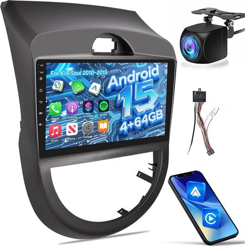 2+64G لسيارة KIA Soul 2010 2011 2012 2013 Android Car Stereo مع Carplay اللاسلكي وAndroid Auto - راديو بشاشة لمس عالية الدقة 9 بوصة مع EQ DSP، GPS، WiFi، FM/RDS + كاميرا الرؤية الخلفية AHD in Saudi Arabia