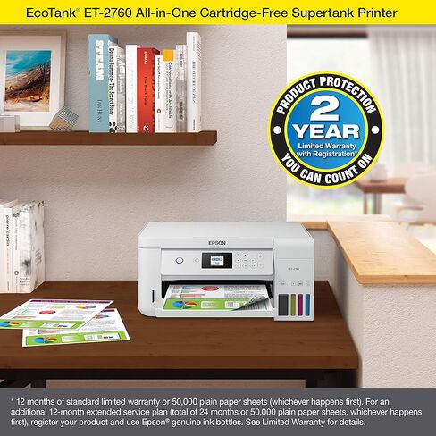 Epson EcoTank ET-2750 Wireless Color All-in-One Cartridge-Free Supertank Printer with Scanner, Copier and Ethernet, Regular in Saudi Arabia