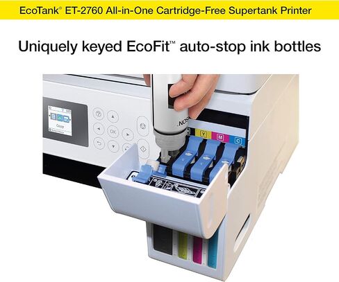 Epson EcoTank ET-2750 Wireless Color All-in-One Cartridge-Free Supertank Printer with Scanner, Copier and Ethernet, Regular in Saudi Arabia