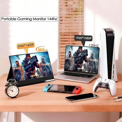 شاشة محمولة مقاس 14 بوصة، 2.5K 2560 * 1600p 400cd/m²شاشة محمولة للكمبيوتر المحمول، مع IPS 100% sRGB وموسع شاشة الكمبيوتر المحمول وشاشة السفر HDMI USB Type-C لأجهزة Mac Pc Phone Xbox in Kuwait