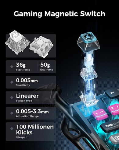 GravaStar Mercury V75 HE Keyboard, 75% Hall‑Effect Magnetic Switch Gaming Keyboard, 8000 Hz Polling, 0.005RT, Wired USB-C, RGB Backlit, Adjustable Actuation, Semi‑Aluminum Chassis-Stealth Black in Kuwait