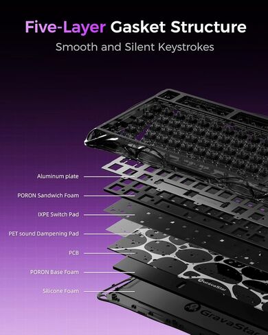 GravaStar Mercury V75 Lite Hall Effect Gaming Keyboard, 75% Wired Magnetic Keyboard, 8000Hz Polling Rate, Rapid Trigger, Adjustable Actuation, RGB Backlit, Hot Swappable, Transparent Black in Kuwait