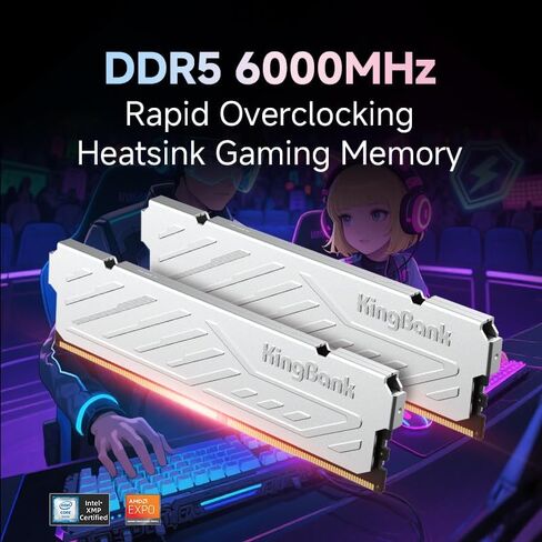Computer سطح مكتب الذاكرة RAM DDR5 32GB (2x16GB) 6000MT/S CL36 1.35V رفع تردد التشغيل XMP 3.0 و AMD مع DISTRINK لألعاب الكمبيوتر/PS ، SILVER in Kuwait