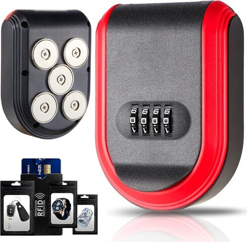 صندوق المفاتيح المغناطيسية للسيارة مع 5 مغناطيس قوي ، إخفاء مفتاح في الخارج مع صندوق قفل مزيج قابل لإعادة الاستقرار ، أو حامل مفتاح مغناطيسي مقاوم للماء للهبوط في الهواء الطلق أو السيارة أو المنزل أو المكتب (1 ، أسود) in Kuwait