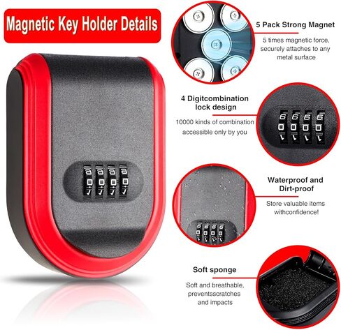 صندوق المفاتيح المغناطيسية للسيارة مع 5 مغناطيس قوي ، إخفاء مفتاح في الخارج مع صندوق قفل مزيج قابل لإعادة الاستقرار ، أو حامل مفتاح مغناطيسي مقاوم للماء للهبوط في الهواء الطلق أو السيارة أو المنزل أو المكتب (1 ، أسود) in Kuwait
