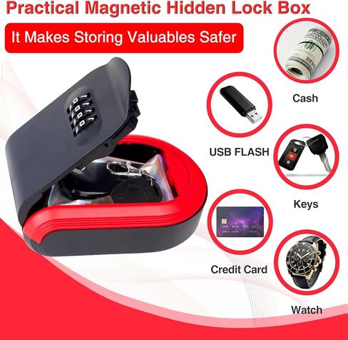 صندوق المفاتيح المغناطيسية للسيارة مع 5 مغناطيس قوي ، إخفاء مفتاح في الخارج مع صندوق قفل مزيج قابل لإعادة الاستقرار ، أو حامل مفتاح مغناطيسي مقاوم للماء للهبوط في الهواء الطلق أو السيارة أو المنزل أو المكتب (1 ، أسود) in Kuwait