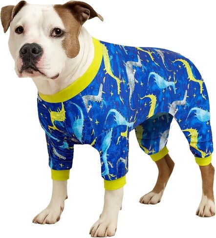 بيجامة LovinPet Boxer/Pitbull Mix - قميص لتخفيف قلق الحيوانات الأليفة، بيجامة للكلاب، قماش مريح قابل للتمدد للحماية من الأشعة فوق البنفسجية، طباعة حيوانات بيضاء، ملابس Pjs للكلاب الكبيرة، ملابس Pitbull، قميص للتعافي الجراحي، برتقالي 3XL in Kuwait