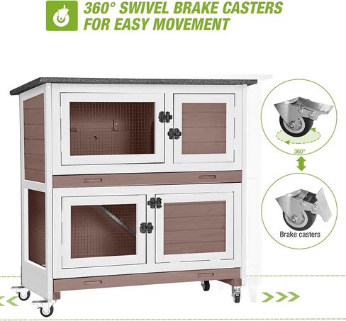 GUTINNEEN Rabbit Hutch Indoor with Chew-Proof Design, Wooden Bunny Cage Outdoor Guinea Pig Cages with Wheels, Leak-Proof Trays for Rabbits, Guinea Pigs, Small Animals in Saudi Arabia