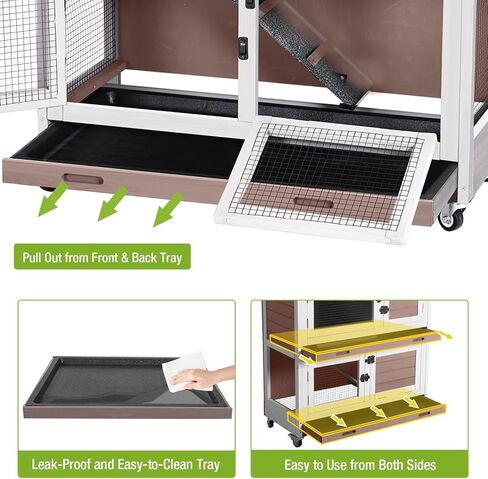 GUTINNEEN Rabbit Hutch Indoor with Chew-Proof Design, Wooden Bunny Cage Outdoor Guinea Pig Cages with Wheels, Leak-Proof Trays for Rabbits, Guinea Pigs, Small Animals in Saudi Arabia