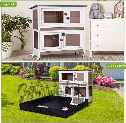 GUTINNEEN Rabbit Hutch Indoor with Chew-Proof Design, Wooden Bunny Cage Outdoor Guinea Pig Cages with Wheels, Leak-Proof Trays for Rabbits, Guinea Pigs, Small Animals in Saudi Arabia