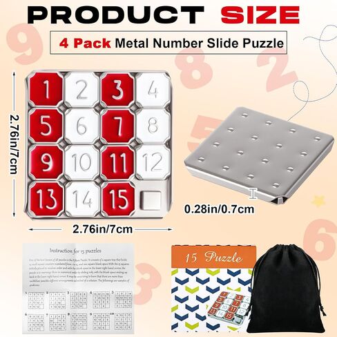 2 pcs Metal Number Slide 15 Puzzle Red and White Number Sliding Puzzle Educational Pocket Funny IQ Game for Teens and Adults, Ideal for Learning Tool Party Favors in Saudi Arabia