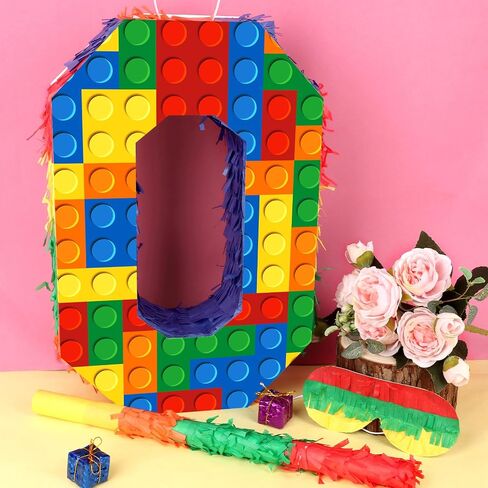 Number Building Blocks Decor for Pinata Birthday Party Supplies, Girls Boys Fiesta Carnival Games with Stick & Blindfold (Number 5) in Kuwait