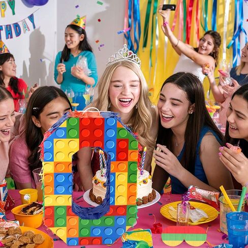 Number Building Blocks Decor for Pinata Birthday Party Supplies, Girls Boys Fiesta Carnival Games with Stick & Blindfold (Number 5) in Kuwait