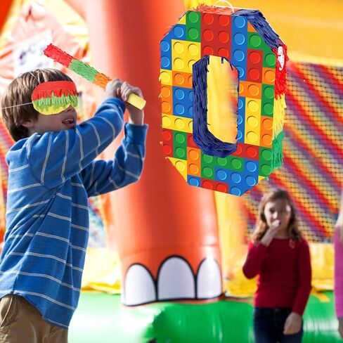 Number Building Blocks Decor for Pinata Birthday Party Supplies, Girls Boys Fiesta Carnival Games with Stick & Blindfold (Number 5) in Kuwait