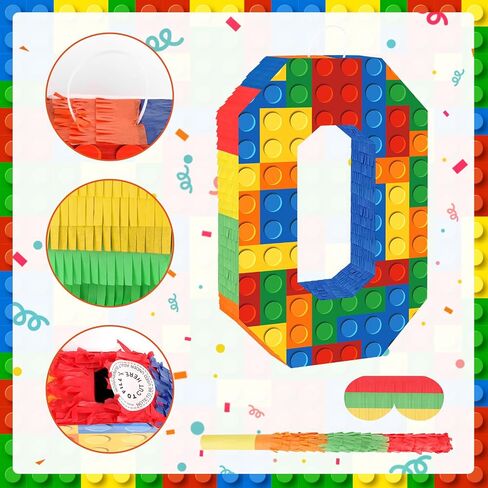 Number Building Blocks Decor for Pinata Birthday Party Supplies, Girls Boys Fiesta Carnival Games with Stick & Blindfold (Number 5) in Kuwait