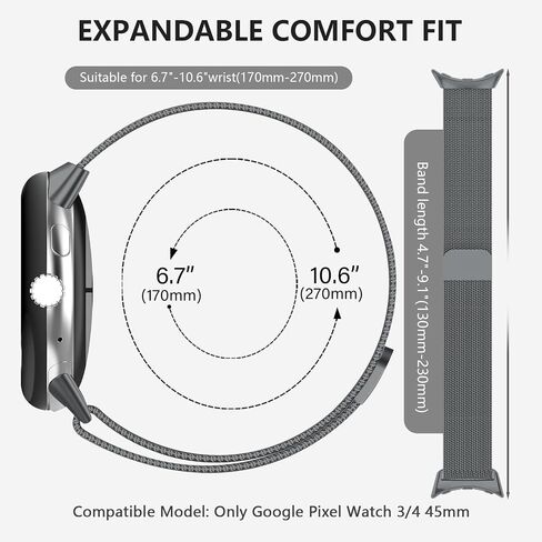 أحزمة مغناطيسية من الفولاذ المقاوم للصدأ متوافقة مع ساعة Google Pixel Watch 3 مقاس 45 مم (2024)، مشبك شبكي بديل بحزام معدني للرجال والنساء لساعة Google Pixel 3 in Saudi Arabia