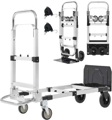 Upgraded 3 in 1 Folding Hand Truck, 600lbs Capacity, Heavy Duty Convertible Dolly with Retractable Handle and 4 Rubber Wheels, Collapsible Cart for Moving Home, Office, Warehouse（Orange） in Kuwait