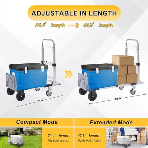 Upgraded 3 in 1 Folding Hand Truck, 600lbs Capacity, Heavy Duty Convertible Dolly with Retractable Handle and 4 Rubber Wheels, Collapsible Cart for Moving Home, Office, Warehouse（Orange） in Kuwait