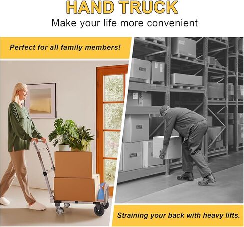 Upgraded 3 in 1 Folding Hand Truck, 600lbs Capacity, Heavy Duty Convertible Dolly with Retractable Handle and 4 Rubber Wheels, Collapsible Cart for Moving Home, Office, Warehouse（Orange） in Kuwait