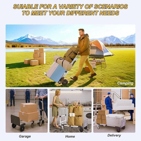 Upgraded 3 in 1 Folding Hand Truck, 600lbs Capacity, Heavy Duty Convertible Dolly with Retractable Handle and 4 Rubber Wheels, Collapsible Cart for Moving Home, Office, Warehouse（Orange） in Kuwait