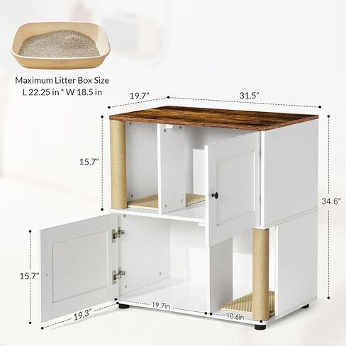 Litter Box Enclosure for 2 Cats, Double Litter Box Enclosure with Scratch Mat, Hidden Cat Litter Boxes Furniture for Most Litter Boxes, White in Kuwait