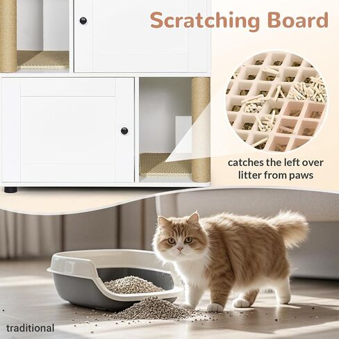 Litter Box Enclosure for 2 Cats, Double Litter Box Enclosure with Scratch Mat, Hidden Cat Litter Boxes Furniture for Most Litter Boxes, White in Kuwait