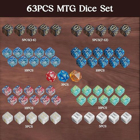 63 PCS MTG DICE عدادات ذات قدرات رئيسية لعدادات الكلمات الرئيسية وعدادات الحياة MTG ، و DICE SET لألعاب MTG و TCG وألعاب الورق ، وسحر ملحقات التجمع in Kuwait