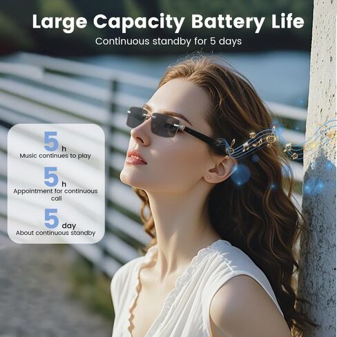 Smart Glasses Rimless Smartglasses Sunglasses with Bluetooth Speaker,Remote Control Photo Taking/UV Protection Voice Control (Polarized Lenses) in Saudi Arabia