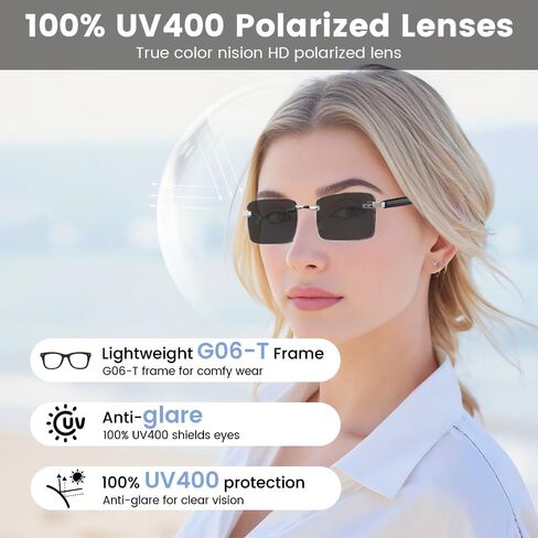 Smart Glasses Rimless Smartglasses Sunglasses with Bluetooth Speaker,Remote Control Photo Taking/UV Protection Voice Control (Polarized Lenses) in Saudi Arabia