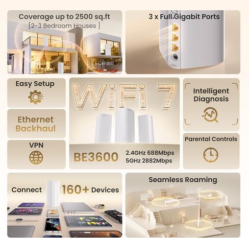 Tenda BE3600 Dual Band WiFi 7 Mesh WiFi System - 3*Full Gigabit Ports, Supports 160+ Devices, VPN, MLO, 4K QAM, Seamless Roaming, Internet Backhaul - ME3 Pro (3-Pack) in Saudi Arabia
