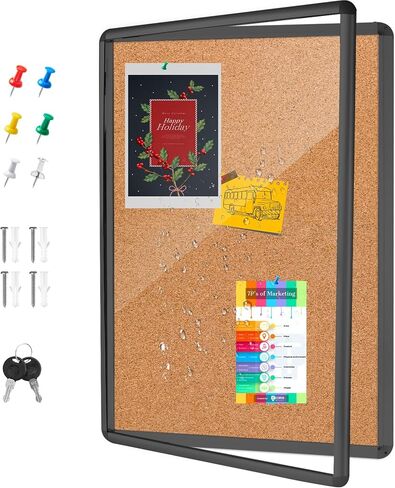 36x24 Inch Outdoor Enclosed Bulletin Board,Enclosed Cork Notice Board with Aluminum Frame, Shatter-Resistant Tamper-Proof Display Board Case Cork Board for School, Office, Park,Sliver(9×A4) in Saudi Arabia