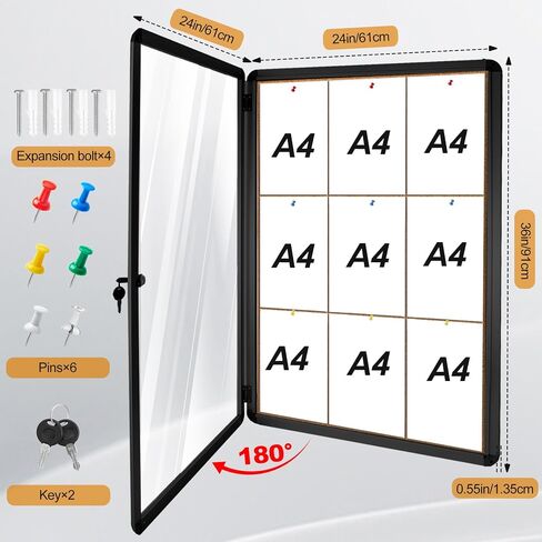 36x24 Inch Outdoor Enclosed Bulletin Board,Enclosed Cork Notice Board with Aluminum Frame, Shatter-Resistant Tamper-Proof Display Board Case Cork Board for School, Office, Park,Sliver(9×A4) in Saudi Arabia