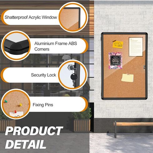 36x24 Inch Outdoor Enclosed Bulletin Board,Enclosed Cork Notice Board with Aluminum Frame, Shatter-Resistant Tamper-Proof Display Board Case Cork Board for School, Office, Park,Sliver(9×A4) in Saudi Arabia