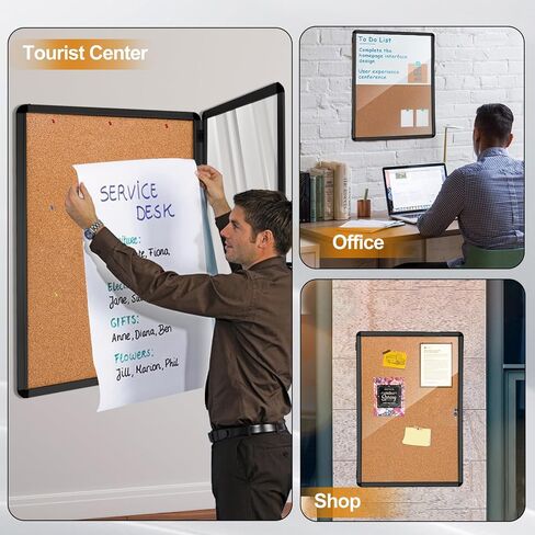 36x24 Inch Outdoor Enclosed Bulletin Board,Enclosed Cork Notice Board with Aluminum Frame, Shatter-Resistant Tamper-Proof Display Board Case Cork Board for School, Office, Park,Sliver(9×A4) in Saudi Arabia