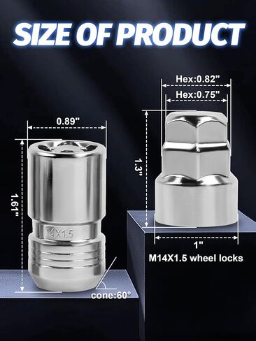 14x1.5 Wheel Locks with Key,Set of 4，Anti-Theft Locking Lug Nuts,Fits Sliverado Sierra Savana Yukon Tahoe，Chrome in Saudi Arabia