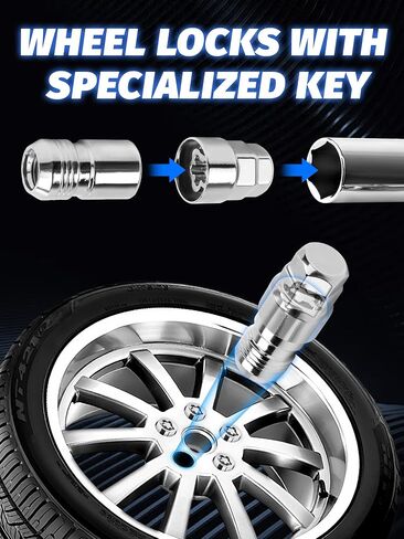 14x1.5 Wheel Locks with Key,Set of 4，Anti-Theft Locking Lug Nuts,Fits Sliverado Sierra Savana Yukon Tahoe，Chrome in Saudi Arabia