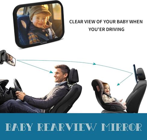 Baby Car Mirror Most Stable Backseat Mirror with Premium Matte Finish,Ultra High Definition PMMA Material, Secure and Shatterproof,Black in Kuwait