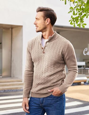 COOFANDY Men Mock Neck Button Sweater Casual Knitted Sweaters Fashion Henley Sweater in Saudi Arabia