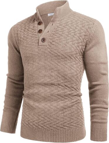 COOFANDY Men Mock Neck Button Sweater Casual Knitted Sweaters Fashion Henley Sweater in Saudi Arabia