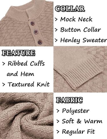 COOFANDY Men Mock Neck Button Sweater Casual Knitted Sweaters Fashion Henley Sweater in Saudi Arabia