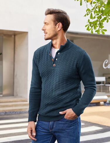 COOFANDY Men Mock Neck Button Sweater Casual Knitted Sweaters Fashion Henley Sweater in Kuwait
