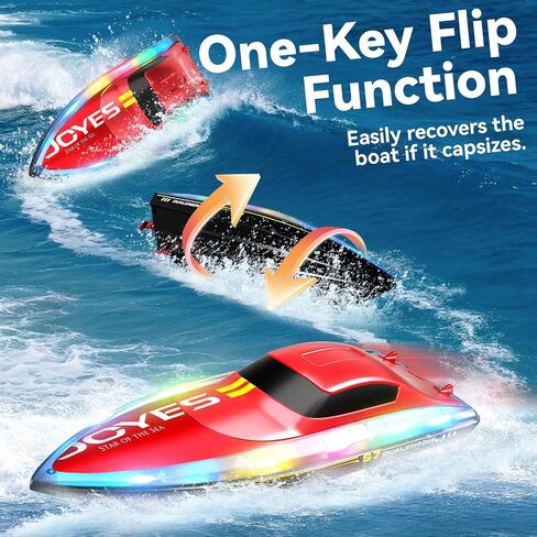 4DRC S7 RC Boat for Adults & Kids, High-Speed at 30KMH with 7 Mode LED Lights, Remote Control Boat for Pools and Lakes, 2 Rechargeable Batteries, Ideal Water Play Toy Gift for Boys & Girls in Saudi Arabia